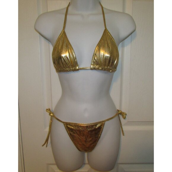 Gold Metallic String Thong Tanga Bikini - NEW - Picture 1 of 6
